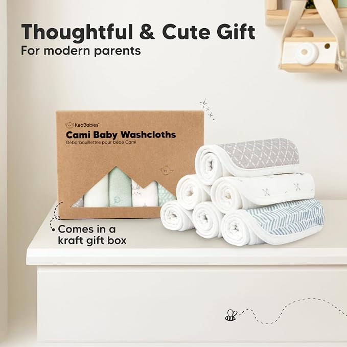 6-Pack Cotton Baby Washcloths for Newborn - Organic Cotton Muslin Soft Wash Cloths for Babies, Infant, Kids, Toddler Towels for Boy, Girl, Super Absorbent Face Cloths, Scratch-Free Baby Rags (Nordic)