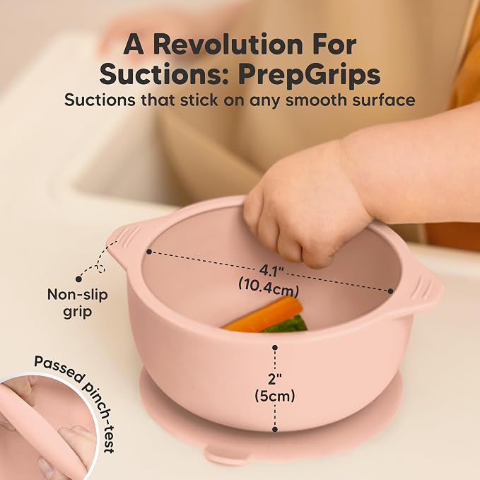 Keababies 4-Pack Silicone Baby Spoons and Forks Set and 2-Pack Baby Bowls with Suctions, Lids - Baby Spoon Self Feeding, BLW Baby Utensils - Silicone Suction Bowls for Baby Boy, Girl