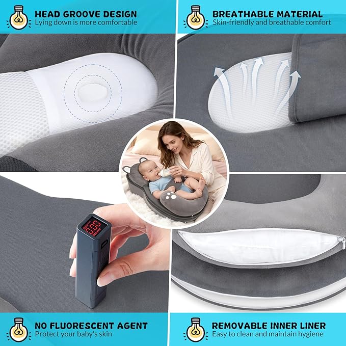 Anti Overflow Feeding Pillow, Breastfeeding Pillow Reducing Spit-Up, Removable Top and Bottom