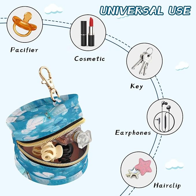 Pacifier Holder with Clip Pacifier Case for Diaper Bag Round Baby Pacifier Pouch Box Bag Portable Ink Blue Butterfly