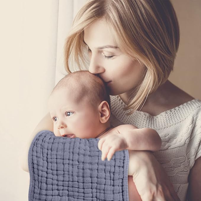 Looxii Muslin Burp Cloths 100% Cotton Muslin Cloths Large 20''x10'' Extra Soft and Absorbent 6 Pack Baby Burping Cloth for Boys and Girls (Fog Blue)