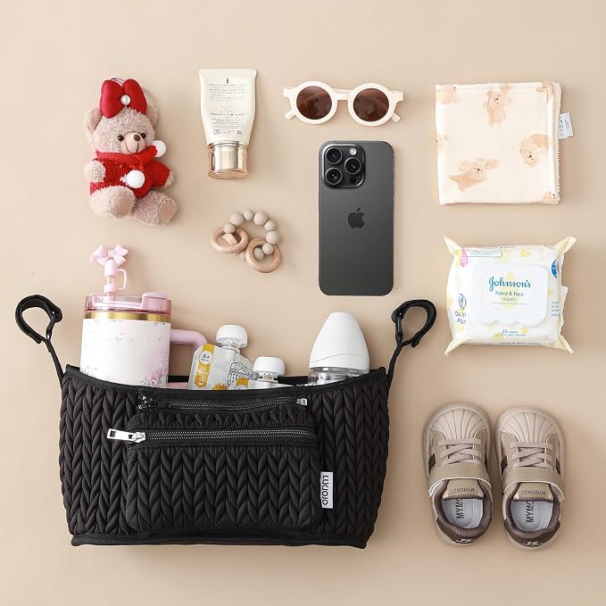 Stroller Organizer With Insulated Bottle Holder- Universal Fit, Detachable Bag, Fit For Most Of The Stroller And Pet Stroller (Black-B)