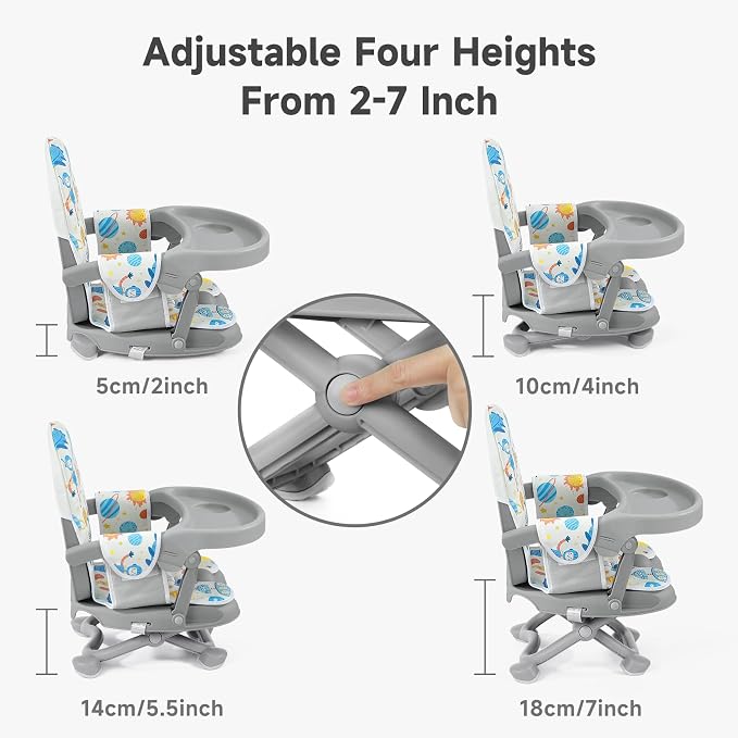 YOLEO Baby High Chair Booster Seat for Dining Table, Foldable High Chairs with Adjustable Heights, Travel Booster Seat with Removable Tray
