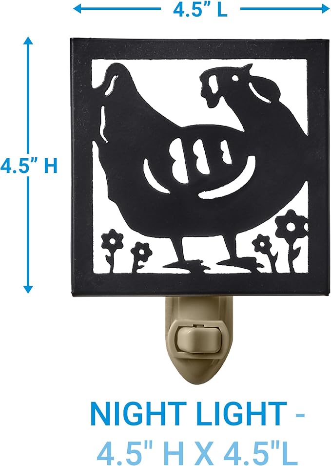 Park Designs Hen Night Light, Country Farmhouse Lighting Accent, Decorative Light for Dark Hallways and Rooms, Metal Chicken Night Light