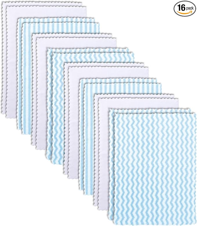 16 Pack Super Soft Baby Burp Cloths, Baby Washcloths, Ultra Absorbent Large Newborn Burping Cloth for Boy and Girl, Milk Spit Up Rags, Unisex for Baby Sensitive Skin, Aqua and White, 16 x 12 Inch