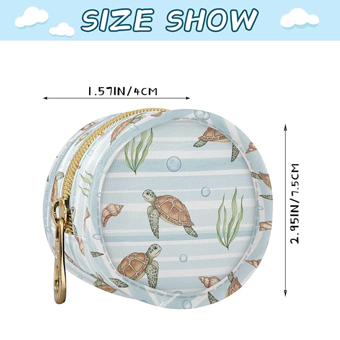 Turtles Seashells Stripe Pattern Pacifier Holder Case for Diaper Bag Portable Travel Pacifier Storage Case with Clip Newborn Baby Pouch for Baby Girls Boys Purse Outdoor