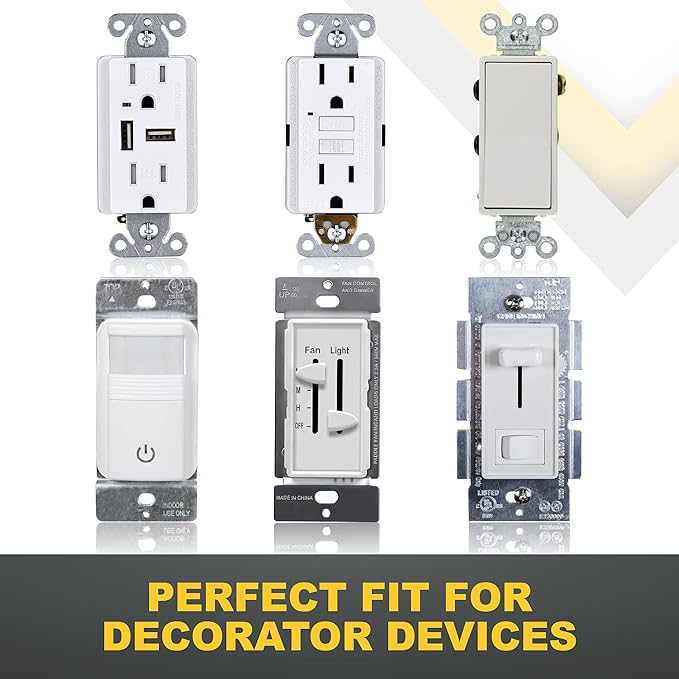 Faith 3-Gang Decorator Screwless Wall Plates Child Safe Outlet Covers, 4.68"H x 2.93" L, Fits GFCI, USB Receptacle, Dimmers, and Lighting Controls, ETL Listed, Light Almond, 4-Pack