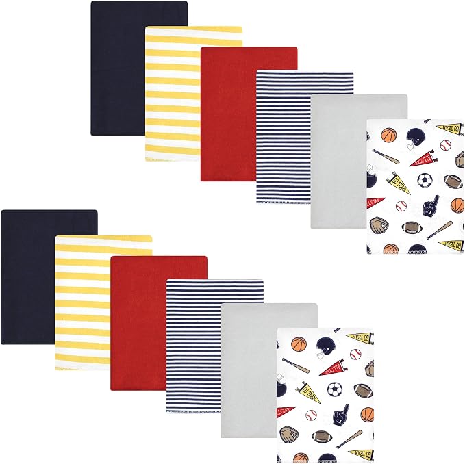 Hudson Baby Unisex Baby Cotton Flannel Burp Cloths Bundle, Sports Fan, One Size