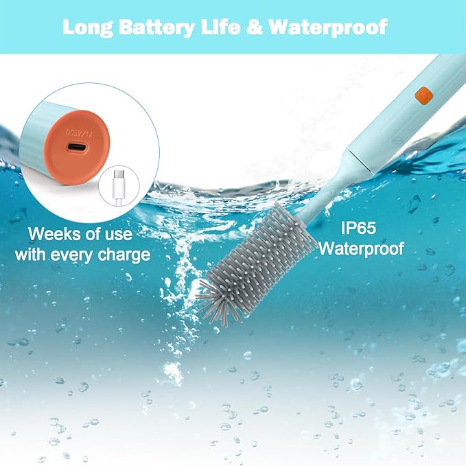 Electric Baby Bottle Brush Set with Rechargeable Electric Bottle Brush Cleaner and Replaceable Silicone Bottle Brushes and Straw Brush Cleaner, Waterproof Multi-Purpose Cleaning Brush(Blue)