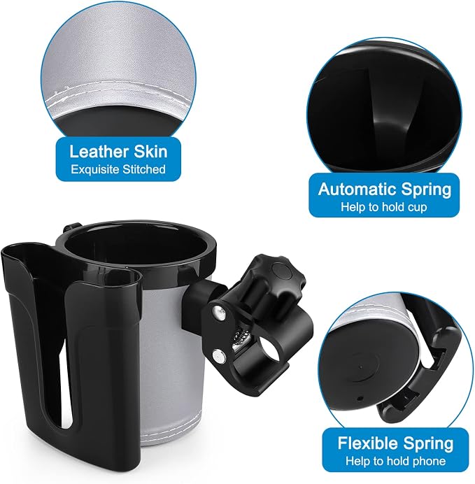 Accmor Stroller Cup Holder with Phone Keys Holder, 3-in-1 Universal Cup Holder, Drinks Bottle Holder for Stroller, Bike, Wheelchair, Walker, Scooter