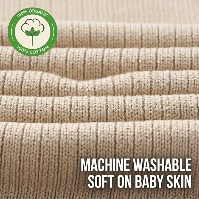 100% Organic Cotton Knit Receiving Baby Girl Blanket for Newborns - Soft, Breathable Swaddle Blanket for Crib & Stroller - Nursery Gift 2-Pack (Ribbed Fog/Roman Green)