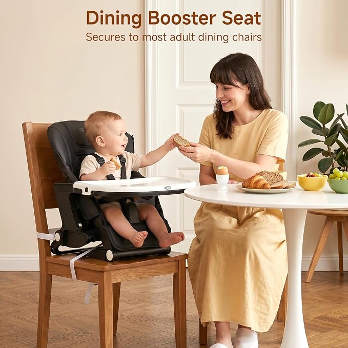 INFANS 4 in 1 High Chair–Booster Seat, Convertible Highchair w/Adjustable Height and Recline,Removable Tray,DetachableCushion, Installation-Free,Simple Fold for Baby, Infant& Toddler