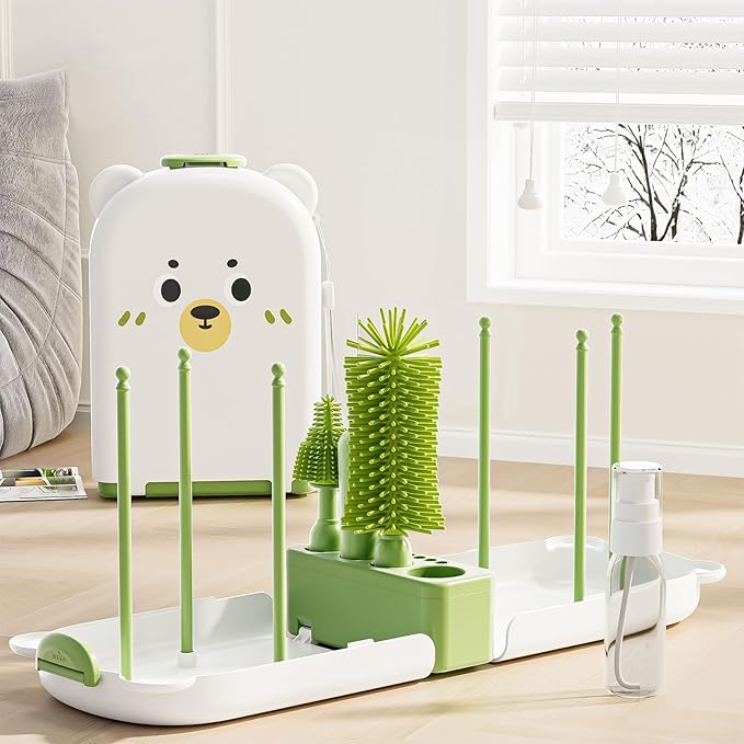 Travel Baby Bottle Cleaner Kit with Storage Case ??6-in-1 Compact Bottle Brush Set for Infant Feeding, Breast Pump Parts & On-The-Go Washing ??Baby Travel Essentials for Flying (Green)
