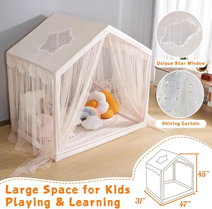 Kids Play Tent with Star-Shaped Window, Indoor Play Tents for Toddlers 1-3, Playhouse Tent for Girls & Boys, Children's Tent with Breathable Netting (Boho)
