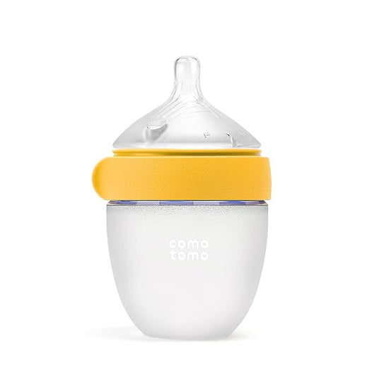 Comotomo Silicone Baby Bottle Gen 2 – 2026 Release (5oz) – True Slow-Flow Nipple for Newborn Feeding (0-3 Months) with Dual Anti Colic Vents for Breast to Bottle Transition, Yellow