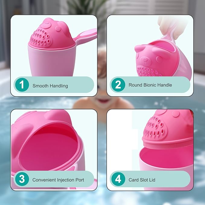 2Pcs Baby Bath Rinse Cup, Baby Bath Cup Detachable Tear-Free Waterfall Bath Cup for Rinsing Hair, Portable Baby Bath Cup with Handle, Cartoon Bath Rinser Cup for Babies Kids..