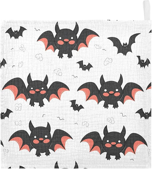 vvfelixl Baby Muslin Washcloths Cute Bats Cartoon Baby Burp Cloths Cotton Baby Face Towel for Newborn Infants Boys Girls Soft and Absorbent 11.8 X 11.8 in, 3 Pack