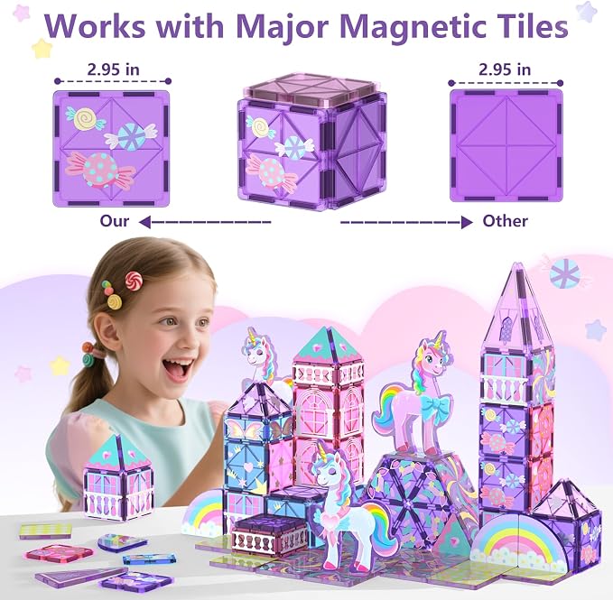 GobiDex Magnetic Building Blocks Unicorn Toys for Girls, Princess Magnetic Tiles Building Toys for Kids Ages 3-5 4-8, STEM Sensory Toddler Game Birthday Gift for Girls Boys Ages 3+