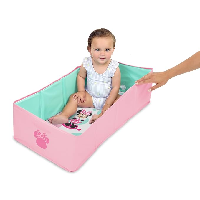 Disney Baby Minnie Mouse Tuckaway Toddler Folding Tub, Converts Shower to Bathtub, Folds to Store, Easy to Clean, Portable Baby Bathtub for Travel, 12M-5Y