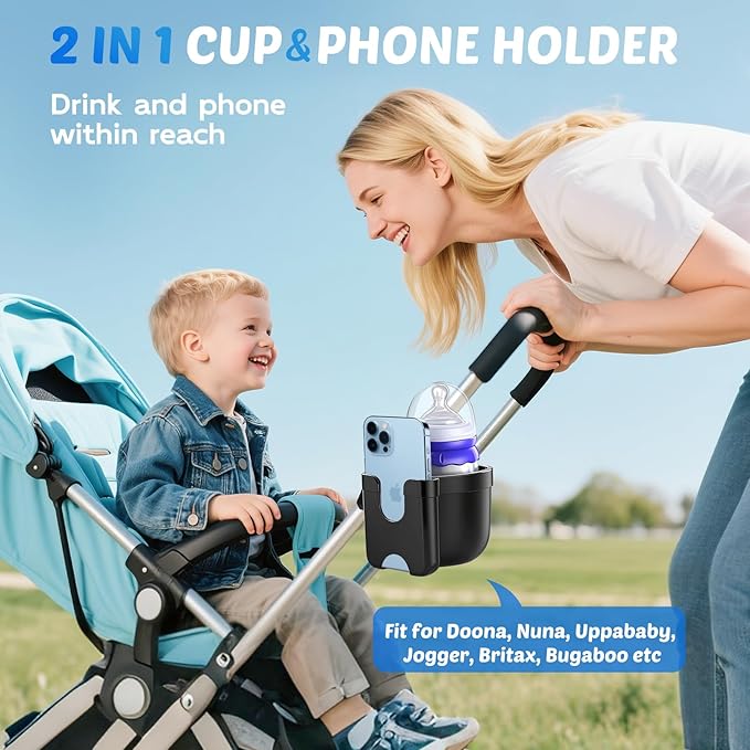 Guiseapue Cup Holder for Walker: Stroller Cup Holder Attachment with Phone Holder, Wheelchair/Stroller Accessories for Rollator, Bike, Scooter, Baby Essentials, First Mother?˜s Day Gifts for New Mom
