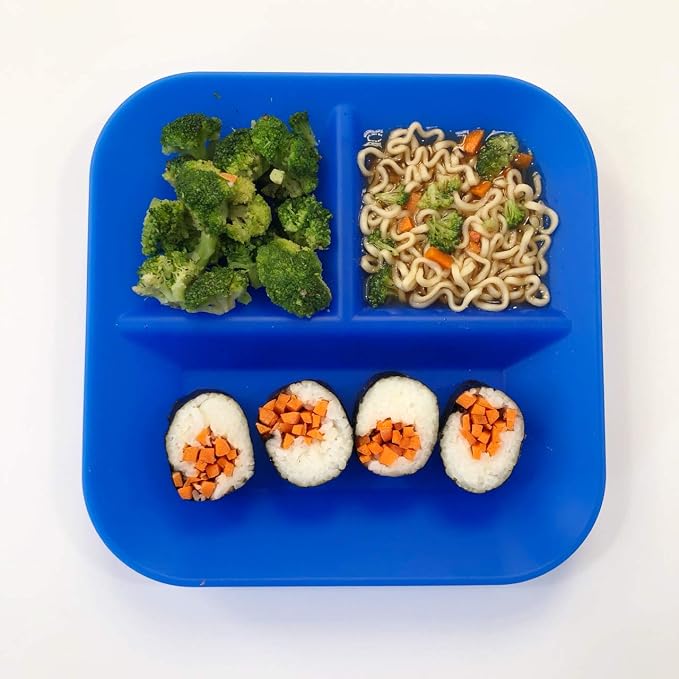 | 100% Silicone Plates for Babies & Kids | Made in The USA | BPA, BPS, Lead, Cadmium, PVC, & Phthalate Free | Children's Divided Placemat Set | Blue, 2 Pack