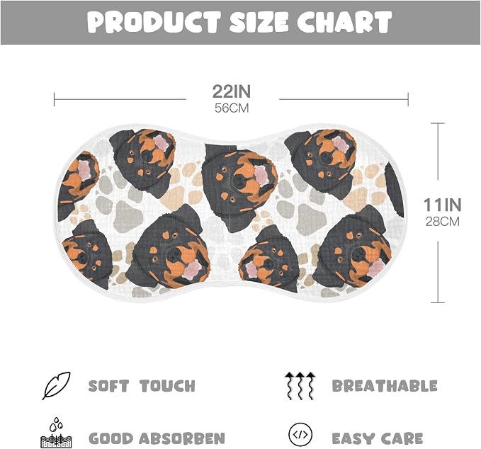 Muslin Burp Cloths for Baby Boys and Girls - 2-Pack Ultra Absorbent Rottweiler Dog Muslin Washcloths, Newborn Towel, Milk Spit Up Rags, Burp Cloth Bibs for Unisex, 22 x 11 Inch