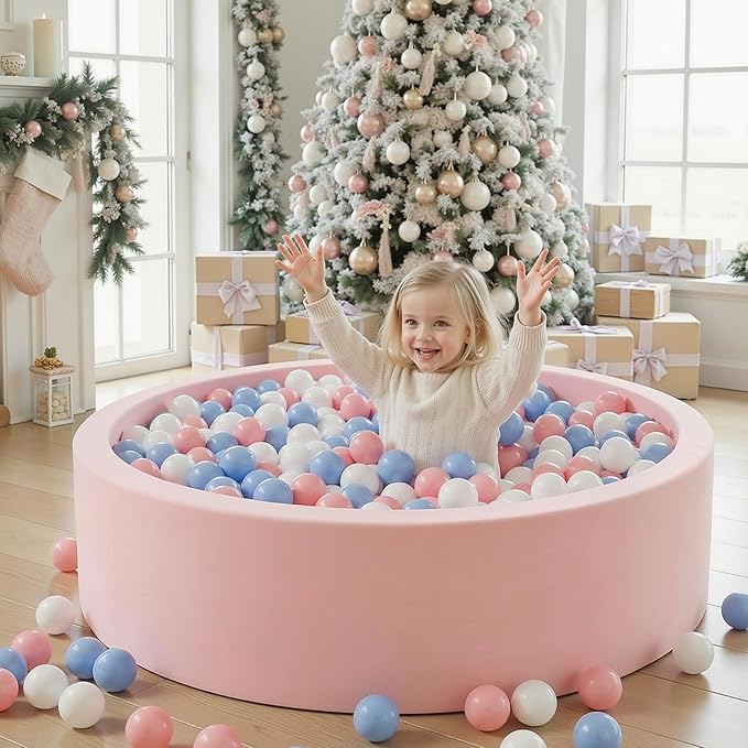Wilwolfer Foam Ball Pit for Toddlers, Large Baby Ball Pit for Babies with Soft Memory Sponge, Indoor Outdoor Baby Playpen, Kids Play Ball Pool, Gift Toys for Infants Boys and Girls (Pink, NO Balls)