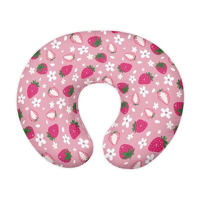 Strawberry Breastfeeding Pillow Cover with Hidden Zipper for Newborn Skin-Friendly Comfortable Baby Nursing Replacement Pillowcase for Home Sofa Car Decor