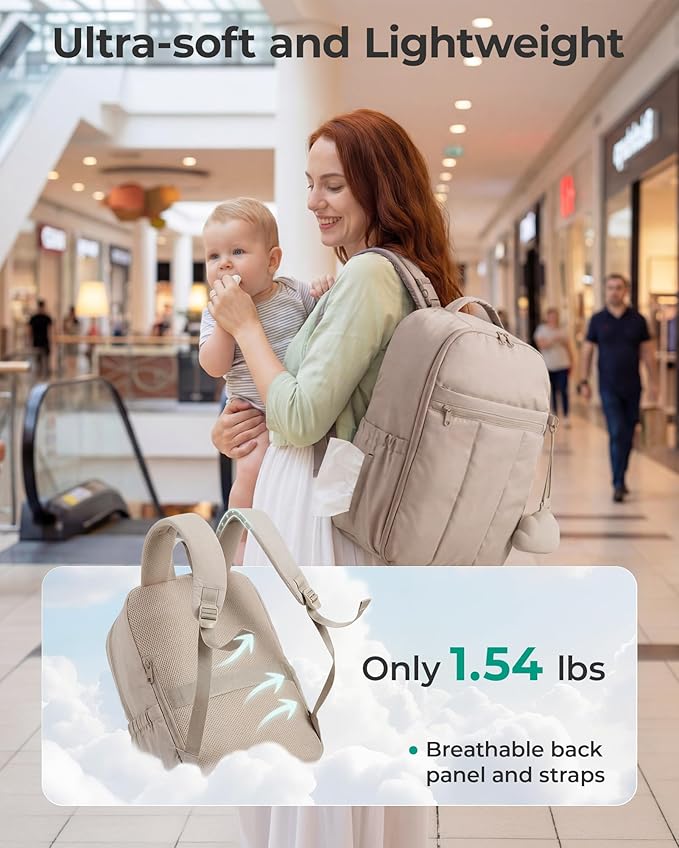BAGSMART Baby Diaper Bag Backpack, Lightweight Puffy Diaper Bag with Insulated Pockets& Pacifier Case, Travel Stroller Straps with Waterproof Changing Pad, Green