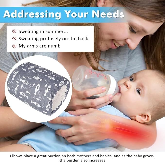 Baby Feeding Arm Pillow,Nursing Arm Pillows for Breastfeeding,Soft Cotton for Newborn, More Support for Mom and Baby,Portable and Washable,Ergonomic Nursing Essentials（Grey Little Fish）