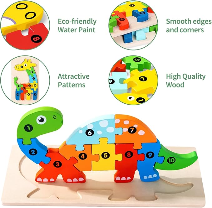 7 Pack Wooden Animal Toddler Puzzles for Kids Ages 3-5, Baby Montessori Toys for Kids Age 3 4 5 6 Years, 7 Animal Shape Learning Jigsaw Toys for 3 Year Olds Boy Girl - Easter Gifts