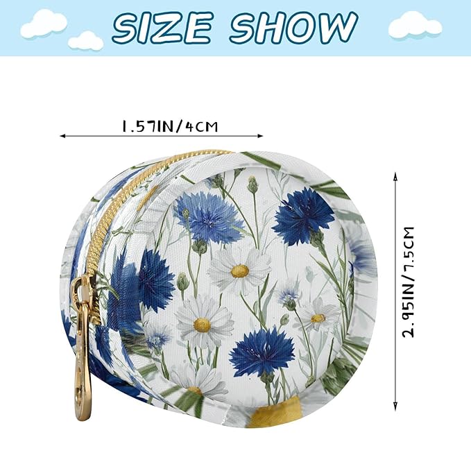 Pacifier Holder with Clip Pacifier Case for Diaper Bag Round Baby Pacifier Pouch Box Bag Portable White Blue Daisy Flower Cornflowers