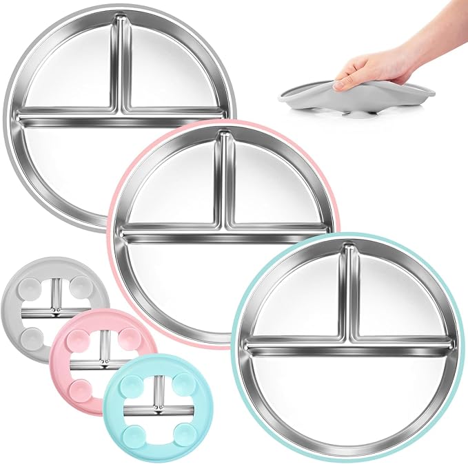 Bella's Friends Life Toddler Plates with Silicone Suction, Stainless Steel Non-Slip Baby Plates,Divided Portion,Food-Grade Silicone Plate for Kids,LEAD-FREE Dishwasher Safe