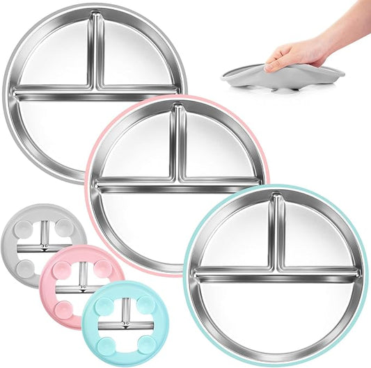 Bella's Friends Life Toddler Plates with Silicone Suction, Stainless Steel Non-Slip Baby Plates,Divided Portion,Food-Grade Silicone Plate for Kids,LEAD-FREE Dishwasher Safe