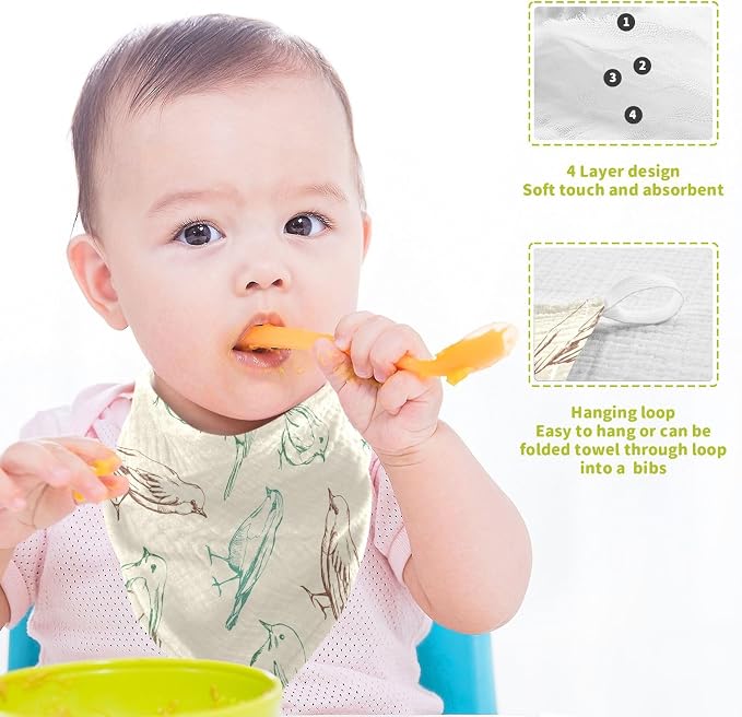 vvfelixl Color Birds Baby Burp Cloths Baby Muslin Washcloths for Boys Girls Cotton Baby Face Towel for Newborn Infants Soft and Absorbent 11.8 X 11.8 in, 5 Pack