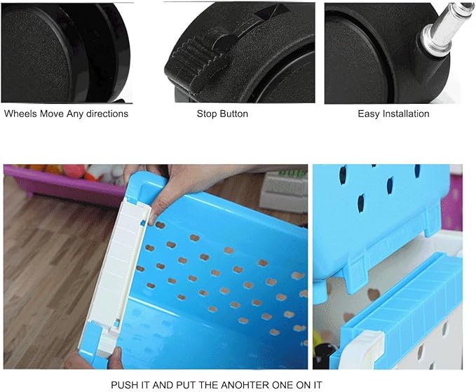 Toys Chest Large Baskets Storage Bins Organizer with Wheels For Kids Can Move EverywhereNatural/Primary (Primary Collection)(6 White)