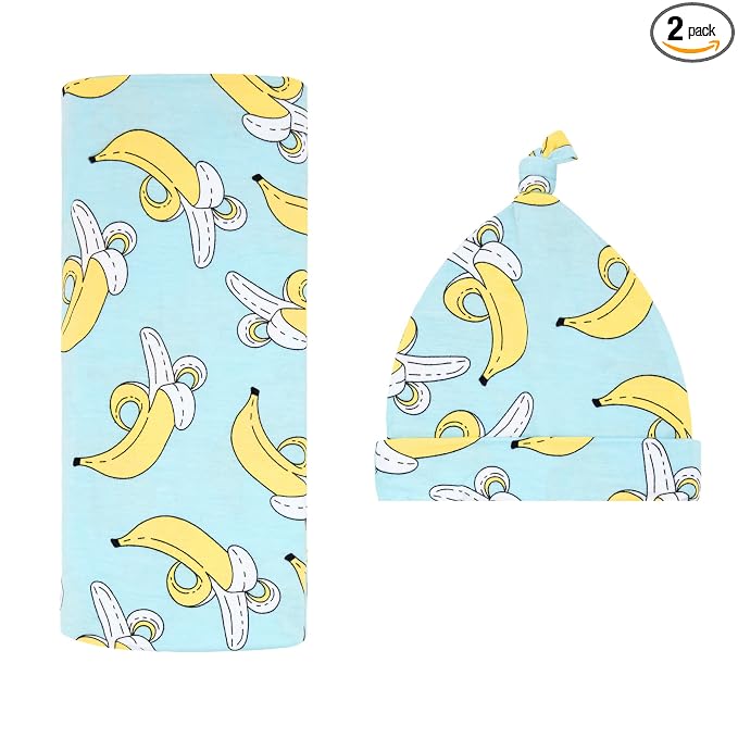 Little Sleepies Swaddle & Hat Set, Baby Swaddles Newborns, Soft Viscose from Bamboo Swaddle Blanket Wrap (Bananas)