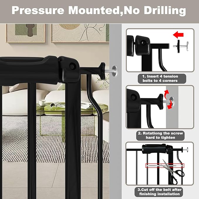 Fairy Baby Extra Wide Baby Gate Black 67-71.5 Inch Wide, Walk Through Pressure Mounted No Drill for Doorways, Long and Large Tension Gate for Pet and Kids