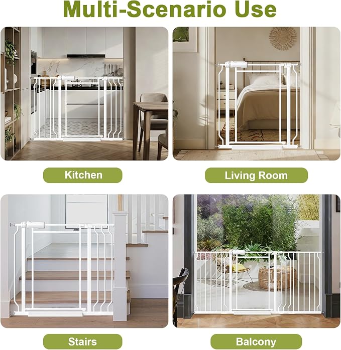 Clear Acrylic Baby Gate and Dog Gate, 29-57.5 in Wide, 30.5 in Tall Metal Frame Pressure Mounted Gate with Auto Close, Two-Way Walk-Through and Child-Resistant Lock, White