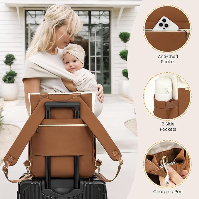 LOVEVOOK Diaper Bag Backpack,Diaper Tote Bag with Insulated Pockets,Baby Bag for Girl Boy with Changing Pad,Large Baby Diaper Bag with Pacifier Case,Anti-Theft Travel Backpack for Women