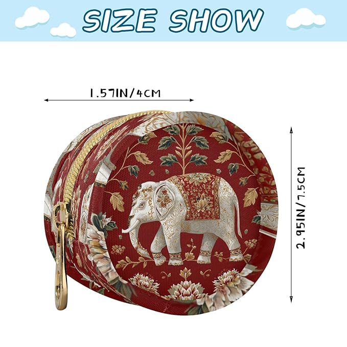 Pacifier Holder with Clip Pacifier Case for Diaper Bag Round Baby Pacifier Pouch Box Bag Portable Red Floral Retro Elephants