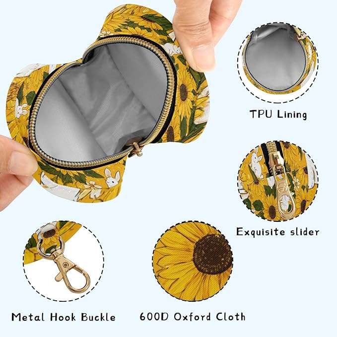 Pacifier Holder with Clip Pacifier Case for Diaper Bag Round Baby Pacifier Pouch Box Bag Portable Autumn Sunflower and Cute Rabbit