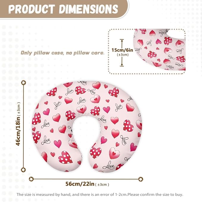 Love Pattern Nursing Pillow Cover, Breastfeeding Pillow Slipcover Fits Nursing Pillow for Baby Boy Girl，Washable Feeding Pillow Covers for Breastfeeding and Bottle Feeding,Pink(Cover Only)