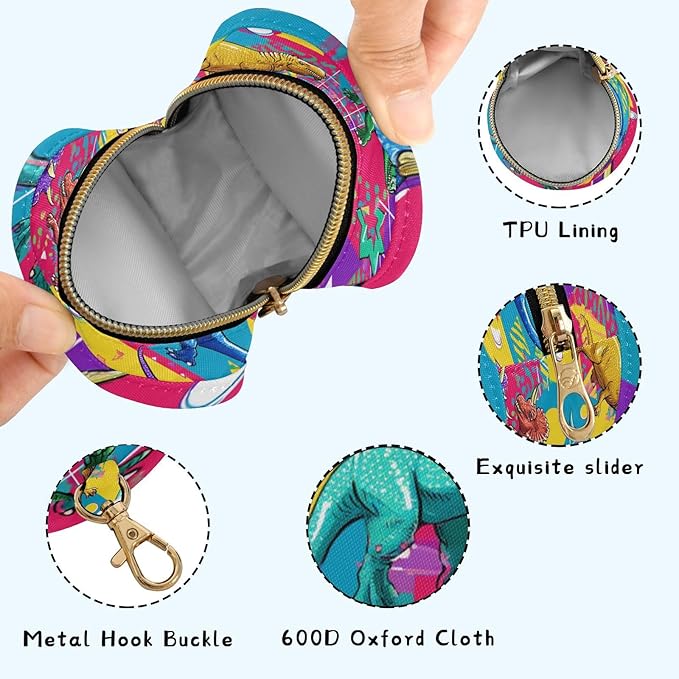 Pacifier Holder with Clip Pacifier Case for Diaper Bag Round Baby Pacifier Pouch Box Bag Portable Bright Colorful Geometric Dinosaurs