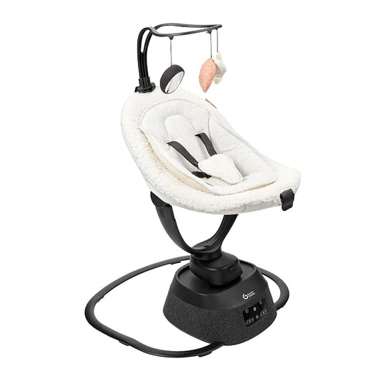 Babymoov Swoon Evolution Connect Smart Baby Swing, App-Controlled Electric Baby Bouncer with Multiple Motions, Speeds, Music, Timer & Remote Control, Curly White