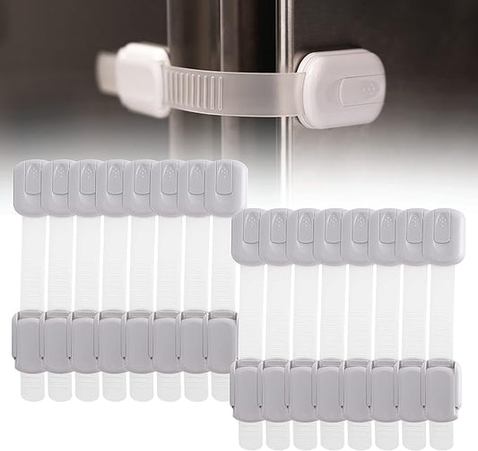 Inaya 16-Pack Child Proof Locks for Cabinet Doors, Drawers, Fridge, Toilet Seat, Dishwasher, Trash Can, Cupboard - 3M Adhesive - No Drilling - Baby Proofing Cabinet Locks