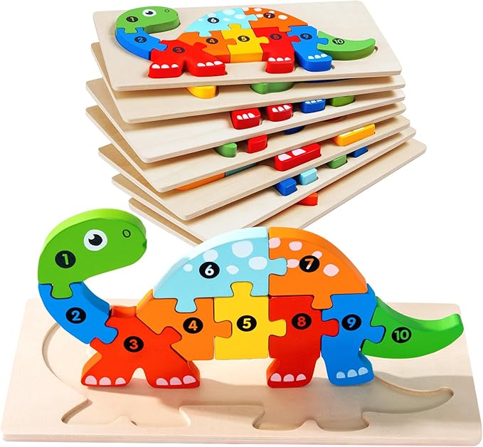 7 Pack Wooden Animal Toddler Puzzles for Kids Ages 3-5, Baby Montessori Toys for Kids Age 3 4 5 6 Years, 7 Animal Shape Learning Jigsaw Toys for 3 Year Olds Boy Girl - Easter Gifts