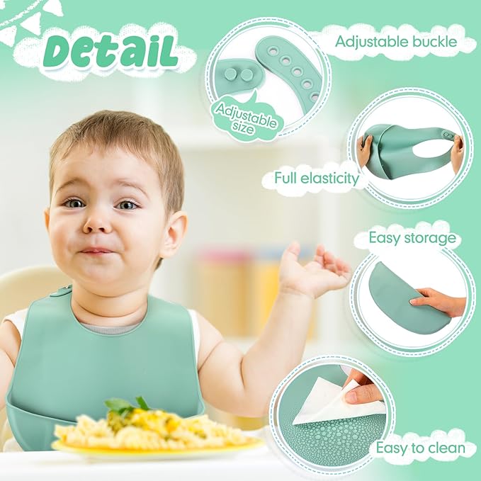 Mepase Silicone Bibs Waterproof Silicone Baby Bibs Soft Adjustable Baby Feeding Unisex Kid Eating Supplies
