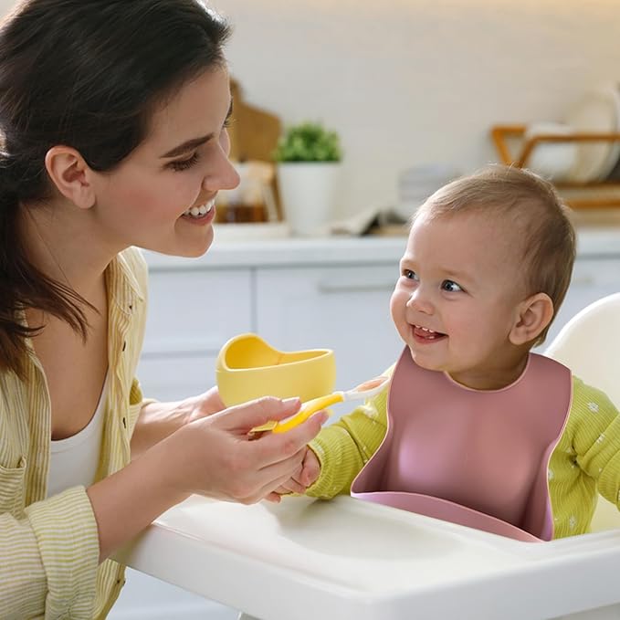 Silicone Baby Feeding Bibs ??Waterproof, BPA-Free, Soft & Adjustable with Crumb Catcher ??Easy to Clean