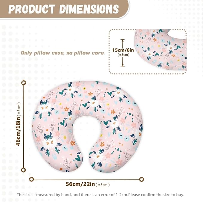 Cartoon Floral Nursing Pillow Covers, Machine Washable Premium Fabric Fits The Original Support Pillow for Breastfeeding and Bottle Feeding, Cover Only